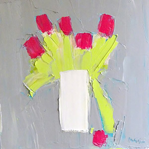 Cerise Blooms in a White Vase
