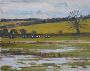 Cows and flooded watermeadows near Dorchester